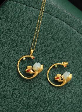 郁金香项链高级感轻奢中式锁骨链新中式民族风时尚吊坠项链女士款