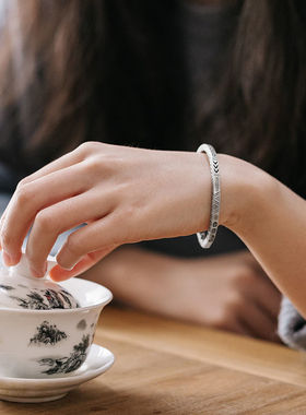 男女款森系实心镀银银手镯