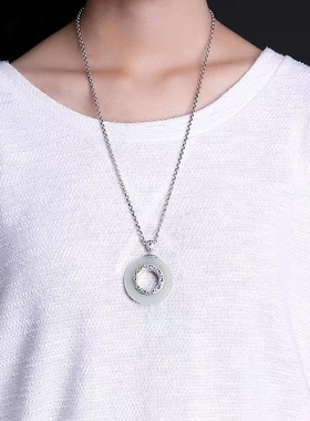 复古原创国风白色石花纹个性简约毛衣链吊坠挂坠百搭小众女士款