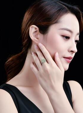 镀银指环嵌天然白玉个性时尚复古