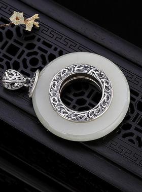 复古中国风白色石花纹个性简约百搭时尚小众女士款毛衣链吊坠挂坠