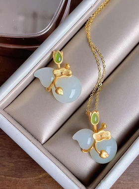 葫芦白玉合金镀金锁骨项链女玉坠中式鎏金民族风吊坠项坠送妈妈礼