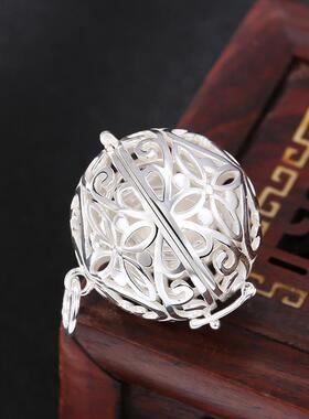 镀白金色个性可打开镂空圆球转动吊坠女款时尚镀白金色毛衣链挂坠