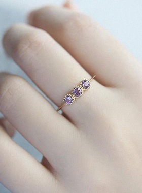 薄雾紫小众温柔风紫水晶镶嵌戒指