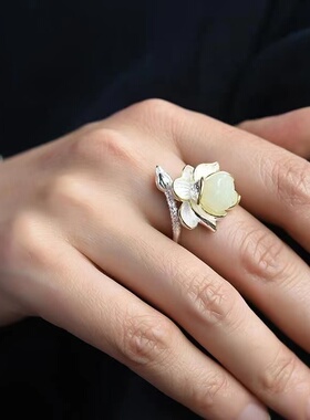 荷花戒指首饰小众时尚设计莲花可