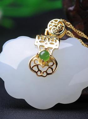 女款镀金项链镶嵌如意白玉玉吊坠