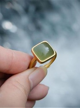 复古时尚个性简约风银镶嵌方形玉