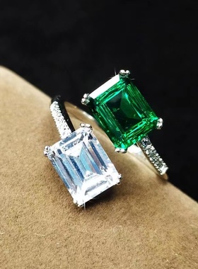 银镀白金镶嵌祖母绿托帕石蓝宝石