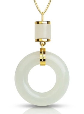 个性设计平安扣吊坠时尚大气百搭女款玉石挂件 金黄色项链送妈妈