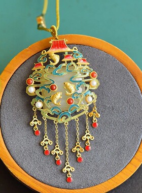 鱼跃龙门和田玉吊坠女纯银镀金