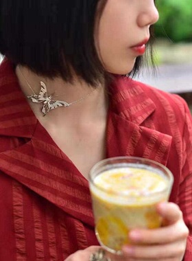 新款复古设计铜镀银项链女神锁骨