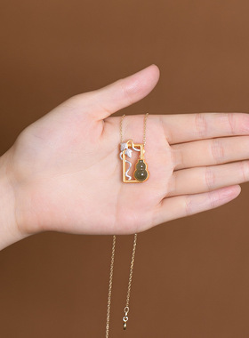 S925纯银镀金和田玉青玉葫芦个性