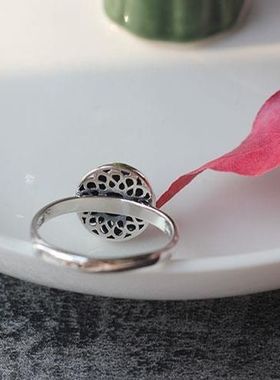 烧蓝工艺饰品简约开口莲花圆形民族风戒指小众时尚设计高级感女款