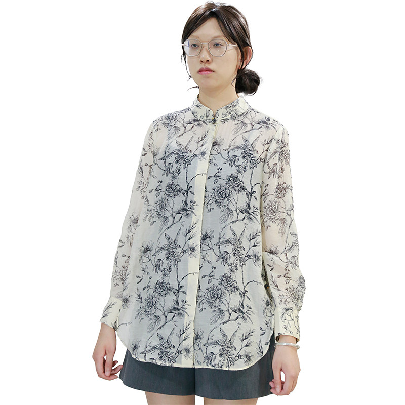可路莎 242518春夏复古新中式链条花衬衫女雪纺长袖印花防晒衣,淘宝优惠券,粉丝福利购,淘宝优惠卷