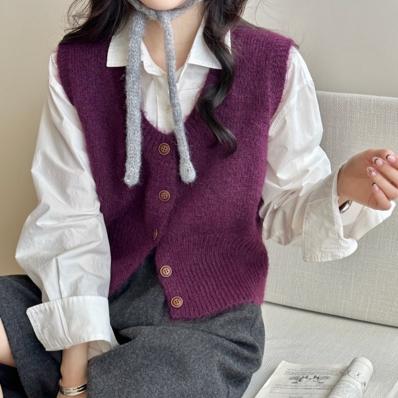 新款圆领纯色宽松针织马甲2026春季短款女装韩系无袖毛衣纽扣背心,淘宝优惠券,粉丝福利购,淘宝优惠卷