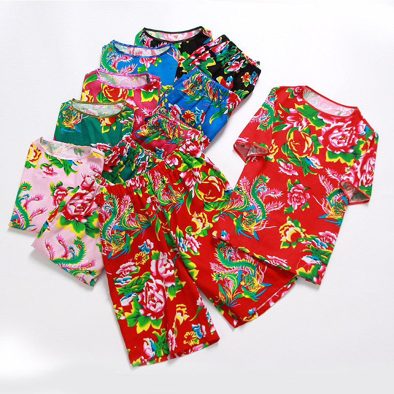 东北大花布纯棉短袖潮短裤套装t恤 隽雍堂民族服装/舞台装