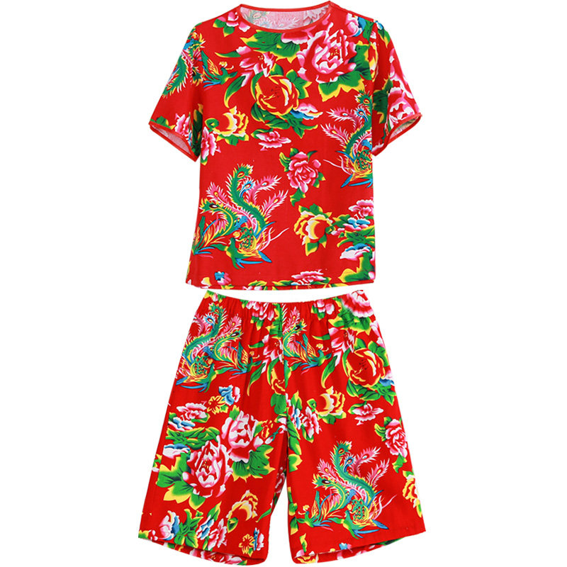 东北大花布纯棉短袖潮短裤套装t恤 隽雍堂民族服装/舞台装