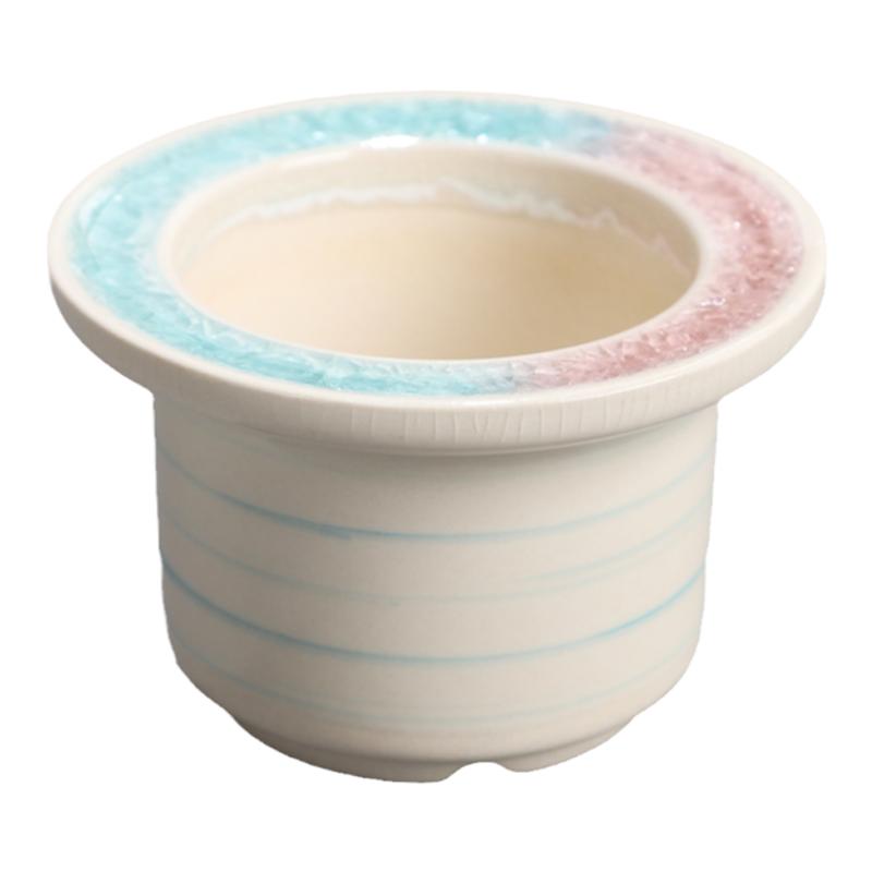 新品琉璃口多肉小花盆陶瓷帽檐盆手绘创意圆口冰裂开片迷你拇指盆 - 图3