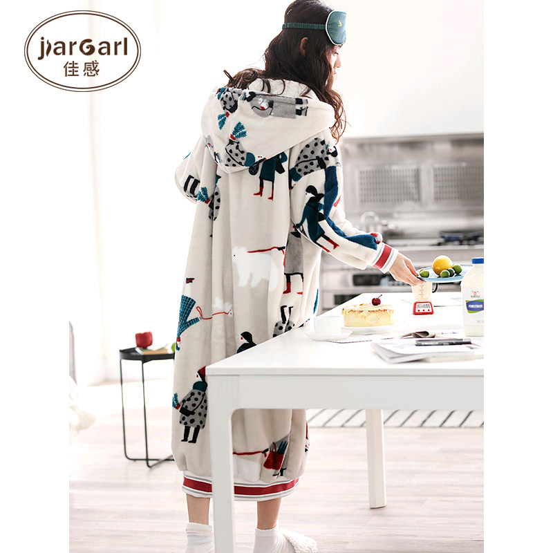 秋冬加长款珊瑚绒连体200斤睡袍 jiargarl佳感睡衣/家居服套装