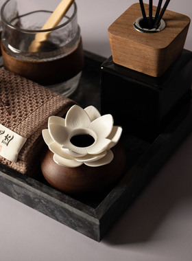 侘寂风新中式卫生间卫浴托盘毛巾洗漱套装样板间浴室柜台面摆件