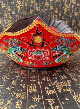 佛家帽子刺绣双龙帽龙凤帽毗卢帽绣花僧帽法帽僧冠龙凤帽道士帽子