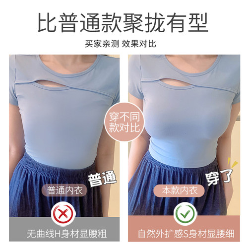 韩国漫画外扩型圆胸内衣女小胸聚拢无痕加厚显大显腰细性感文胸罩 - 图1
