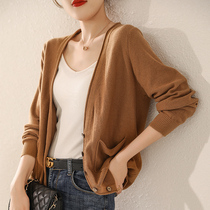 100% pure cotton cant afford ball 2021 new cardiovert sweater woman swarm with pocket foreign spring autumn and winter Korean version little jacket