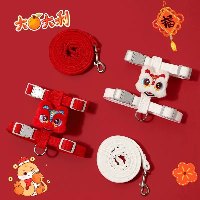 新年猫咪牵引绳宠物喜庆工型结构防挣脱项圈胸背外出带绳遛猫神器,淘宝优惠券,粉丝福利购,淘宝优惠卷