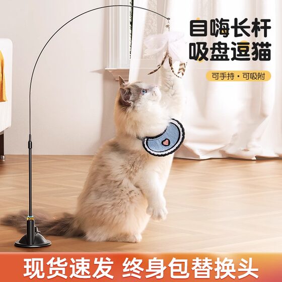 Powerful suction cup cat wand for self-pleasure, resistant to scratching and biting