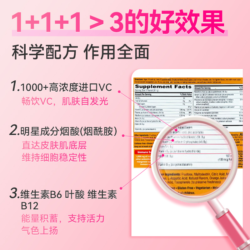 EmergenC维生素C补充复合VB族维他命泡腾粉抗糖烟酰胺叶酸修女VC - 图2