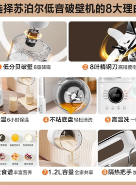 苏泊尔破壁料理机1.2L低音降噪豆浆机可预约加热保温榨汁SPD006S