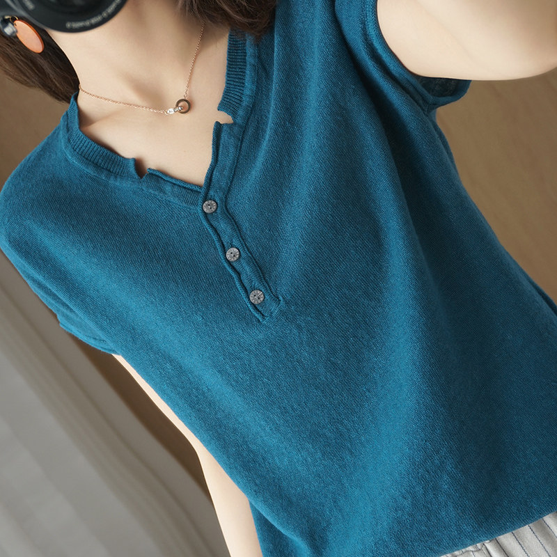 2020新款棉麻针织短袖夏季打底衫 暖娇祺毛针织衫