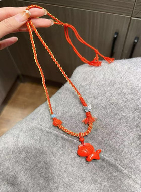 马上幸福原矿朱砂小马吊坠手工编织绳红砂项链亲子儿童生肖马挂件