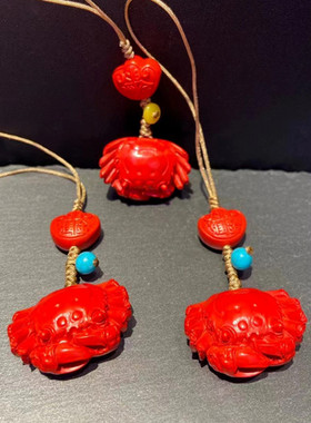 朱砂螃蟹手机链八方来财挂件礼物