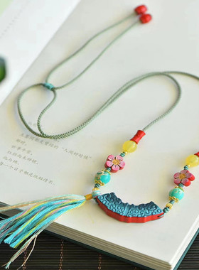 朱砂彩绘祥云如意手工编织项链