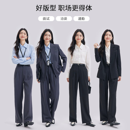 图曼朵灰色西装外套女士春季高级感通勤面试商务职业正装西服套装 - 图2