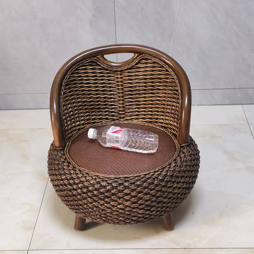 复古色小藤椅阳台客厅圆桌组合休闲座椅换鞋凳藤编新款靠背椅矮凳 - 图1