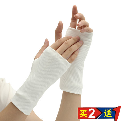 秋冬季全棉半指手套女士保暖遮疤痕纹身男打游戏半截露指学生写字 - 图0