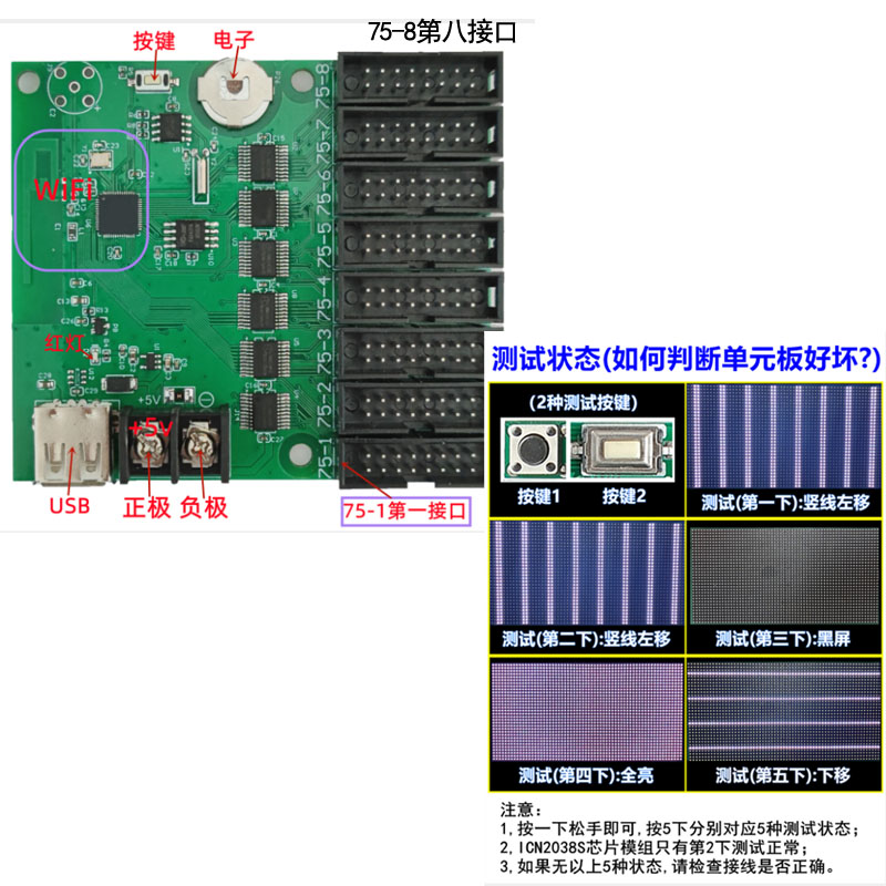 瑞合信RHX8-Q8全彩条屏LED控制卡显示屏控制器手机WIFI无线卡-图1