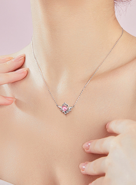 迪士尼天使之翼项链女轻奢小众锁骨链简约心形吊坠圣诞送女友礼物