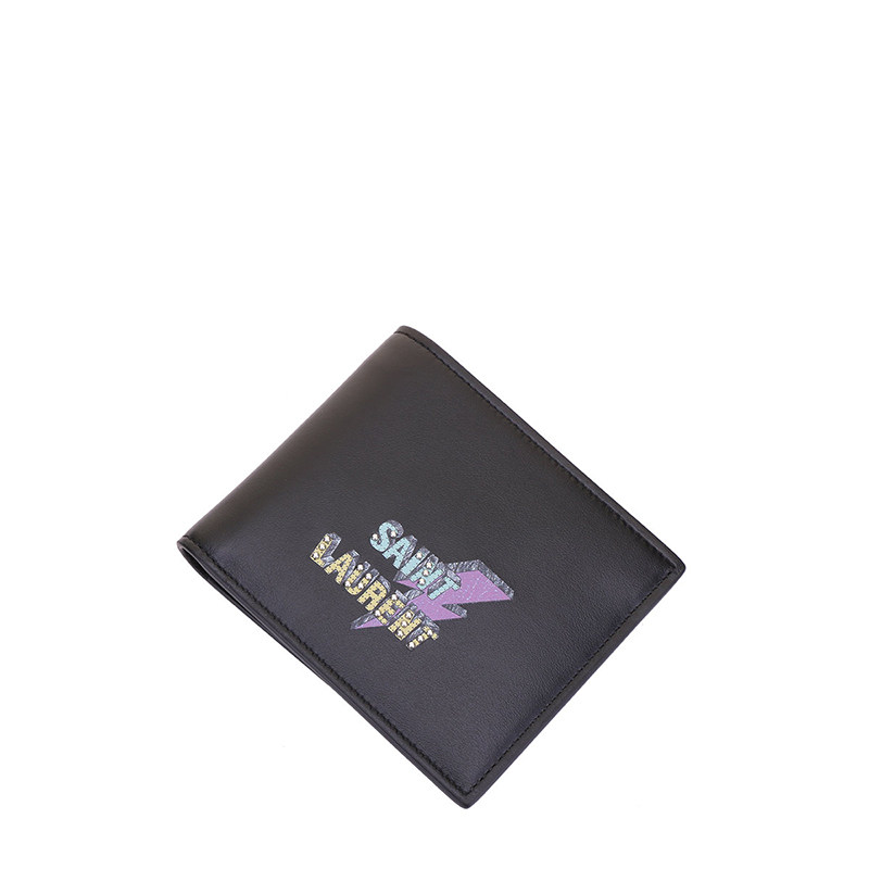 ysl /圣罗兰男款黑色牛皮短款钱包 怀轩钱包