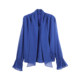 2026 Summer Shirt Commuting Ribbon Design Bell Sleeve Chiffon Long Sleeve Shirt 710384