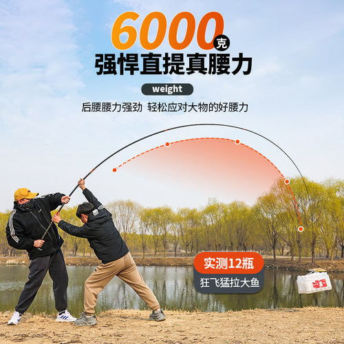 正品名伦巨物轻量大物鱼竿手杆超轻超硬6H8H10H19调黑坑鲢鳙钓竿 - 图1