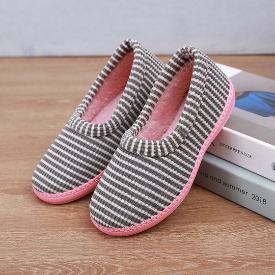 Winter cotton slippers, women's cotton shoes, striped indoor shoes, non-slip, warm and velvet, confinement shoes, maternity shoes, mother's shoes, women's shoes