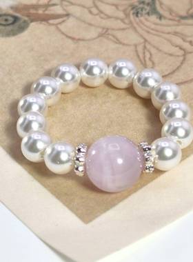 天然水晶串珠戒指黑金超七