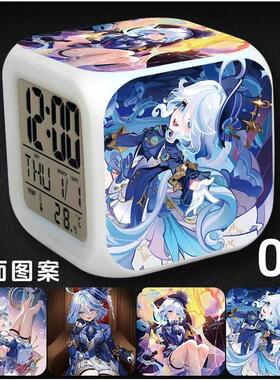 水神芙宁娜闹钟原神周边七彩小夜灯学生宿舍小闹铃儿童卧室床头钟