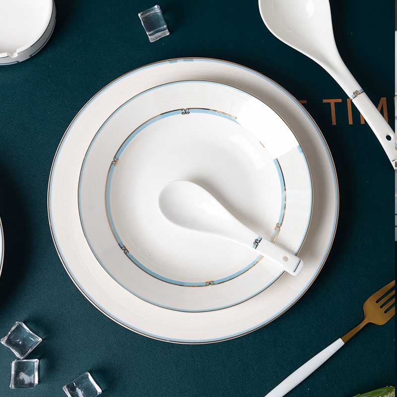 陶弈碗碟套装家用欧式瓷碗高档个性骨瓷碗盘陶瓷景德镇餐具饭碗-图1