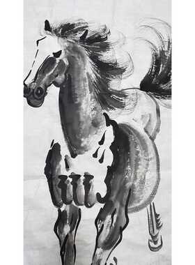 手绘国画骏马马到成功水墨一马当先纯手工画真迹宣纸画心无款作品
