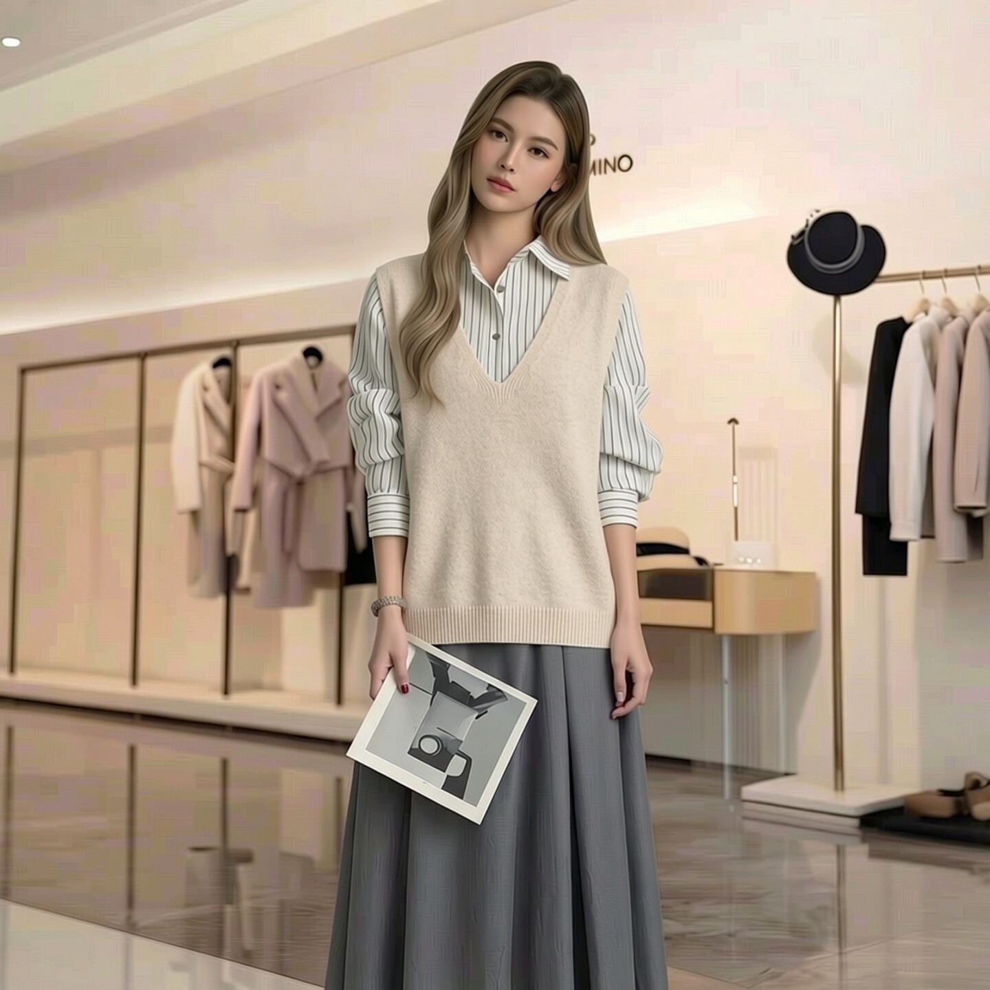 纯羊毛衫针织无缝马甲夹女春秋百搭叠穿马夹上衣V领圆领背心ACYC