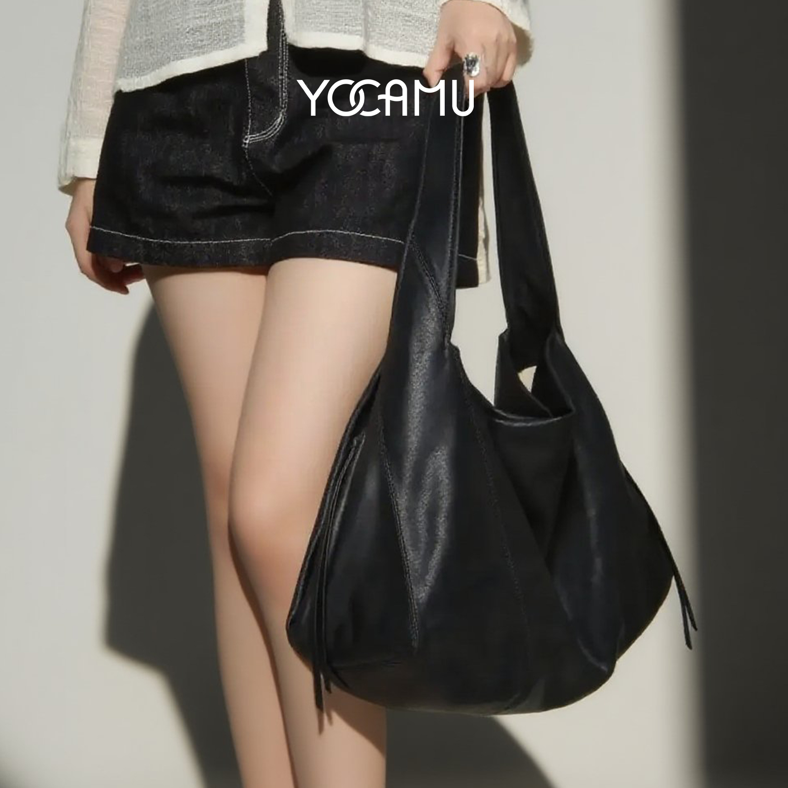 YOCAMU牛皮托特包女大容量新款小众设计通勤单肩大包慵懒hobo包包 - 图0